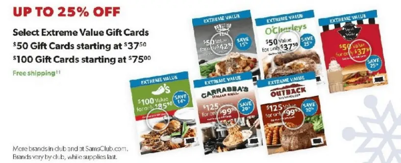 Value gift cards to people's favorite restaurants, including Outback.