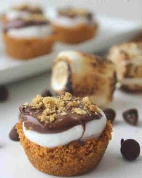 Mini smores cups recipe with graham crackers sprinkled on top.