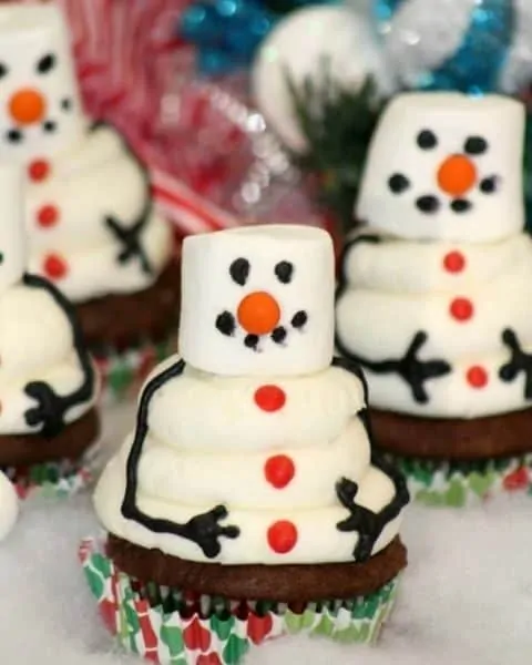 Melted snowman cupcakes.