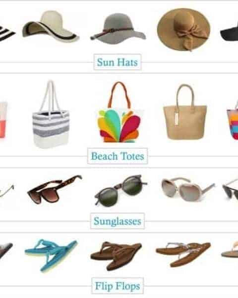 A variety of summer fashion accessories.