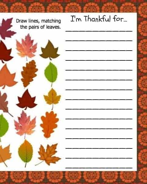 Thanksgiving printable placemat.