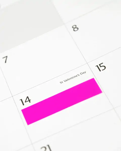 A calendar view of Valentine's Day.