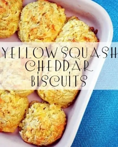Yellow squash cheddar biscuits in a casserole dish.
