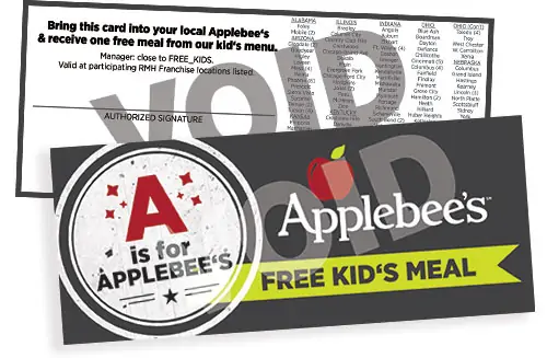Applebee's restaurant free kid's meal for getting good grades at school.