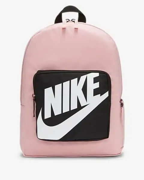 A pink Nike backpack.