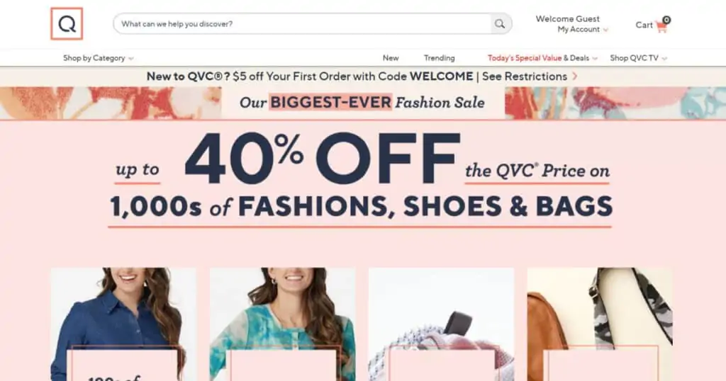 Screenshot of the QVC.com website.