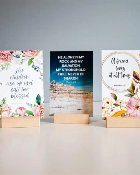 Three cards with Bible verses and decorated using florals.