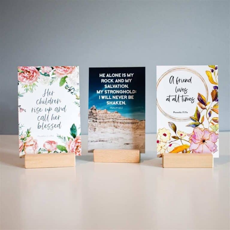 Three cards with Bible verses and decorated using florals.