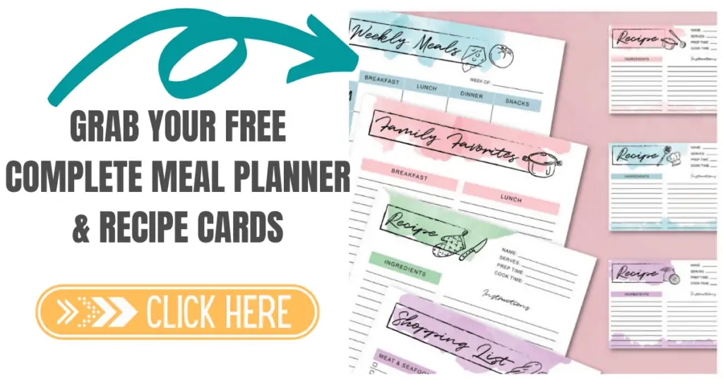 Free complete meal planner and recipe cards.