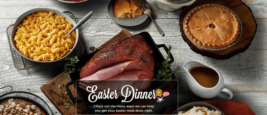 An array of Easter dinner options from meats to pies.