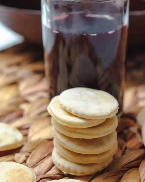 Communion wafers stacked on top of each other.