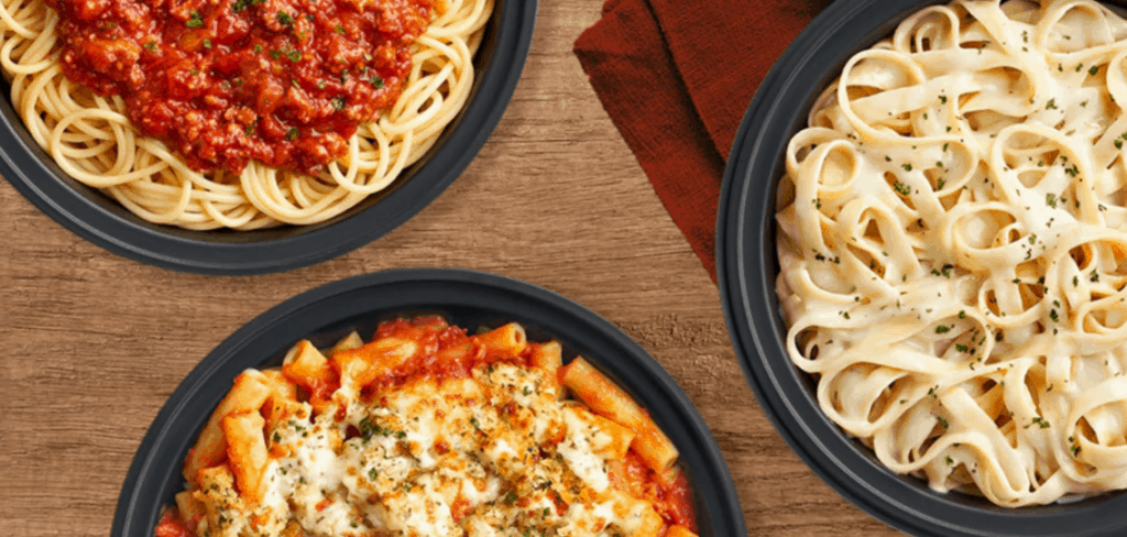 Olive Garden pasta plates with Italian classics.