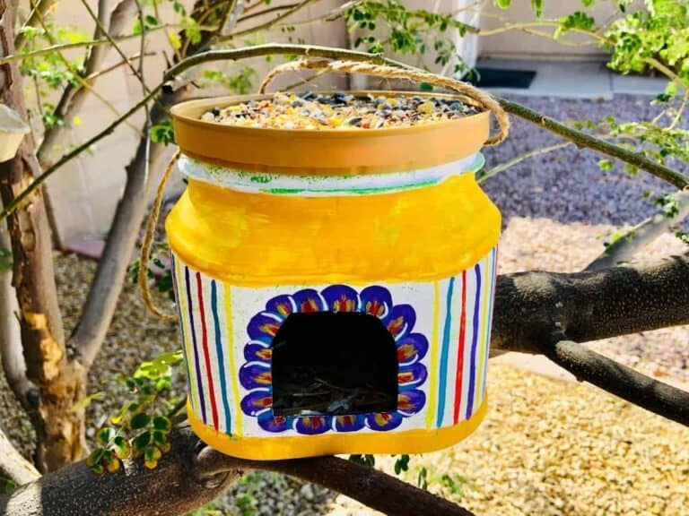 A homemade DIY birdfeeder and house.