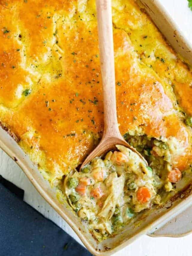 Chicken pot pie with using bisquick.