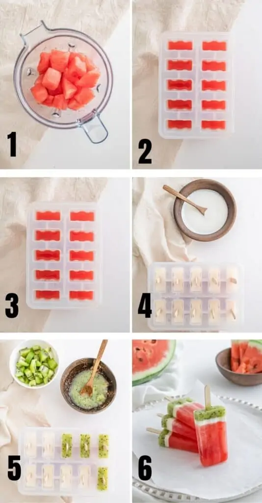 Step by step process of how to make these watermelon popsicles. 