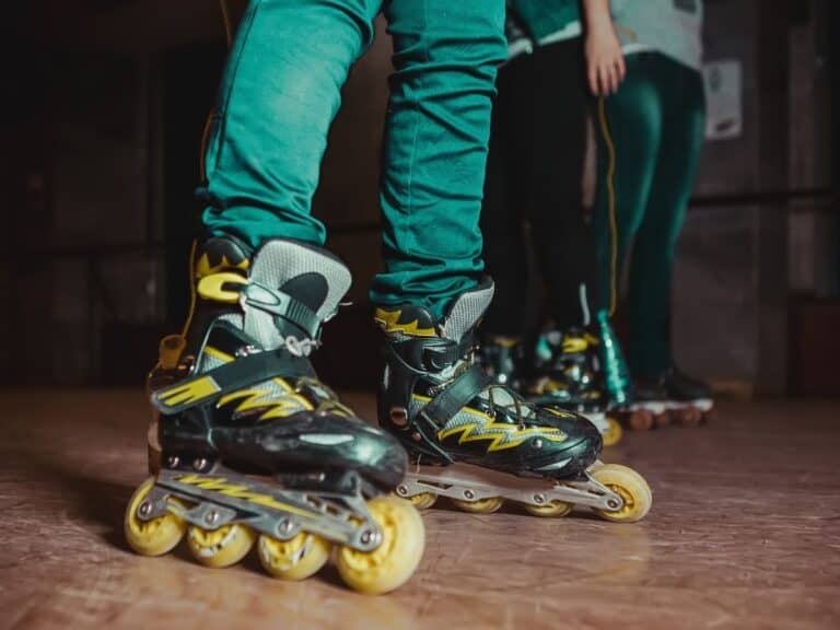 A child in rollerblades.