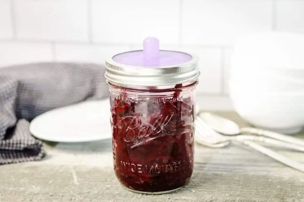 A jar of fermented beets.