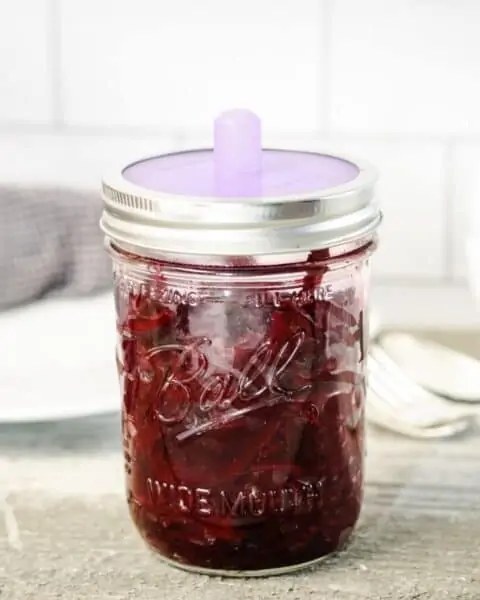A jar of fermented beets.