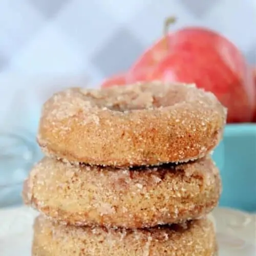 Stack of homemade apple cider donuts.