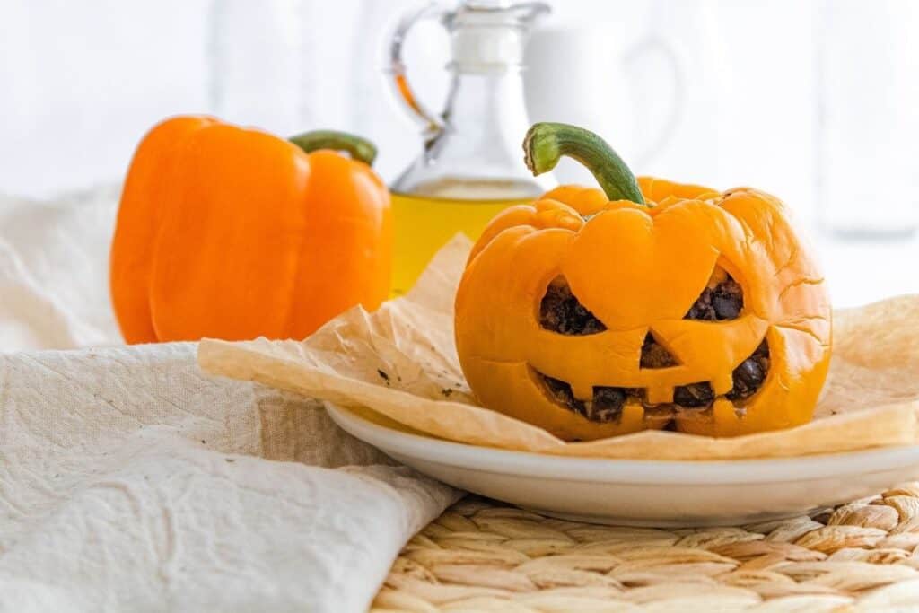 Jack-o-lantern cooked bell peppers