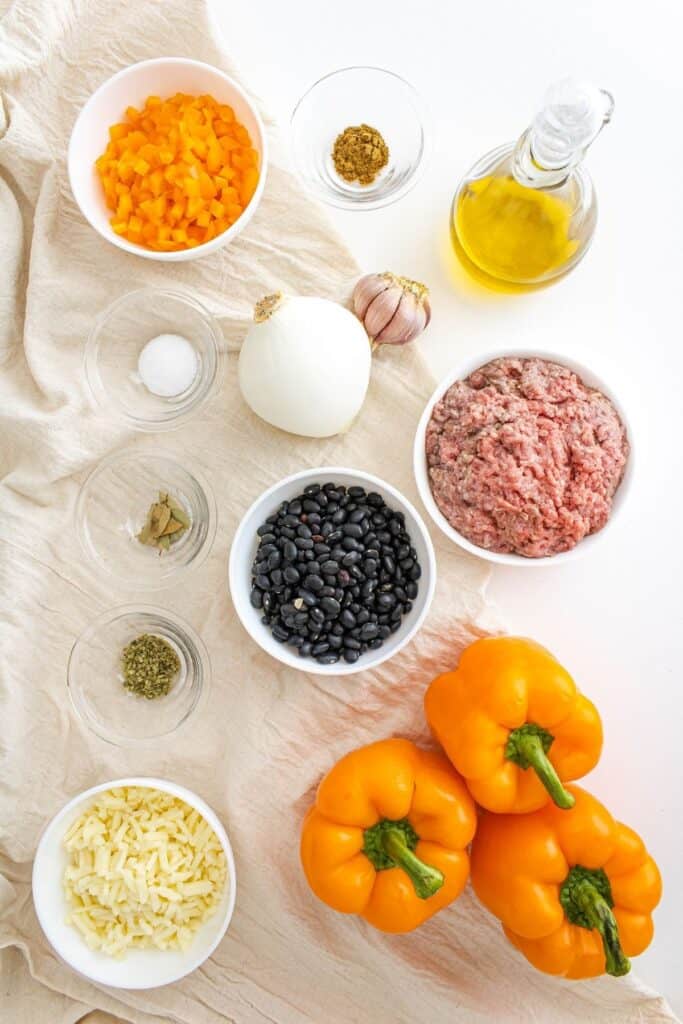 Ingredients for stuffed bell peppers.