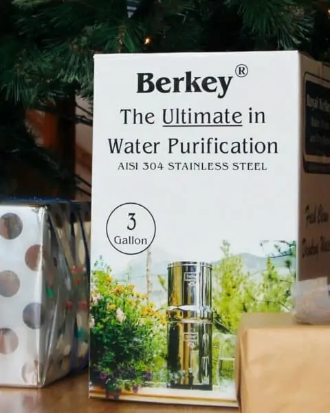 Berkey water purification system is under the Christmas tree.