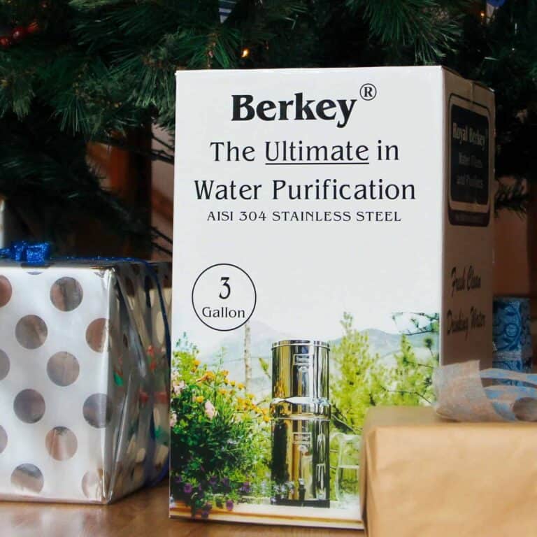 Berkey water purification system is under the Christmas tree.
