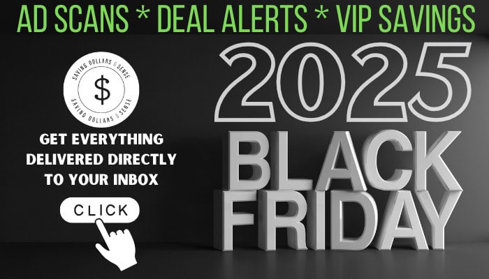 Promotional graphic for Black Friday 2025 highlighting Black Friday Deals, ad scans, deal alerts, and VIP savings with an Opt-In button to subscribe for email updates.