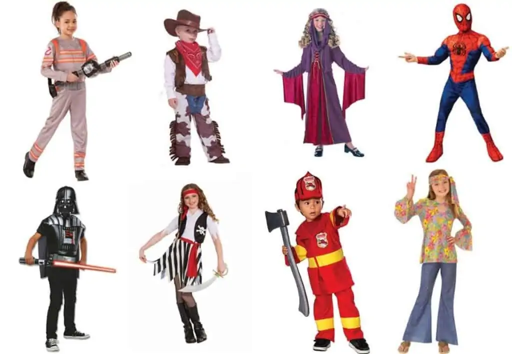  A variety of children's Halloween costumes.