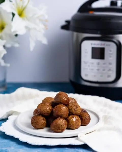 Cooked grape jelly meatballs made from the Instant pot.