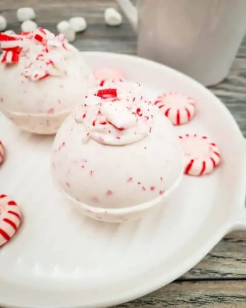 Peppermint hot chocolate bombs.