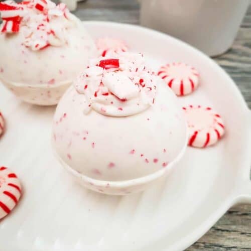 Peppermint hot chocolate bombs.