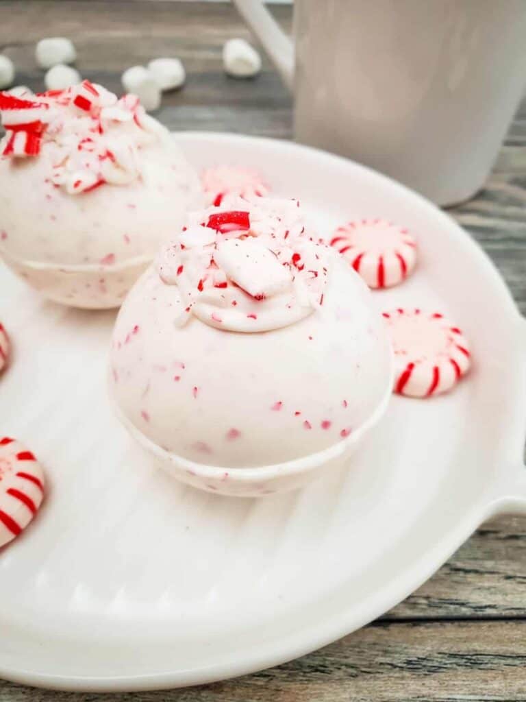 Peppermint hot chocolate bombs.