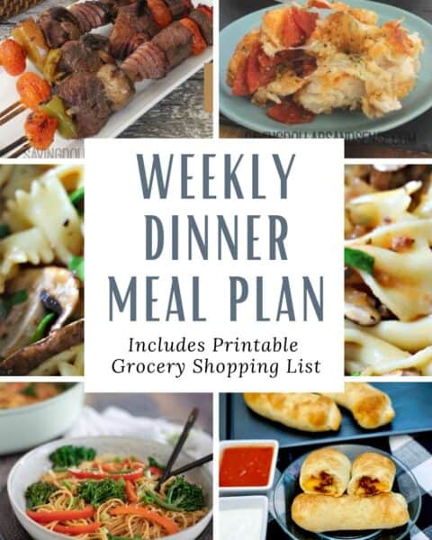 Weekly dinner meal plan with printable grocery list.