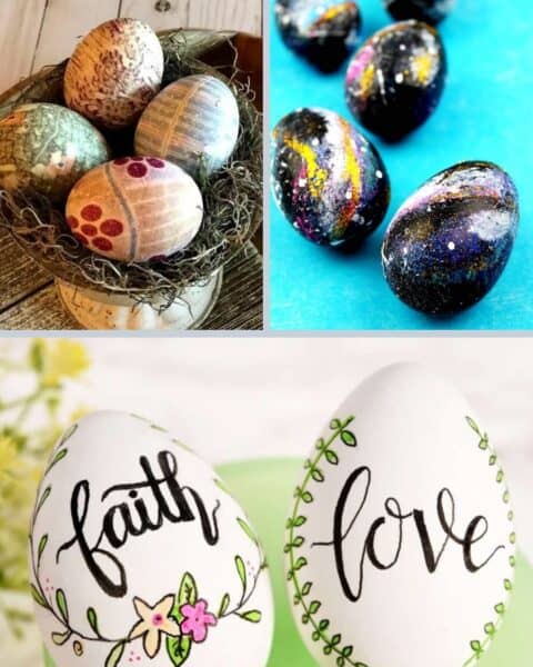 Variety of Easter eggs decorations with words of faith.