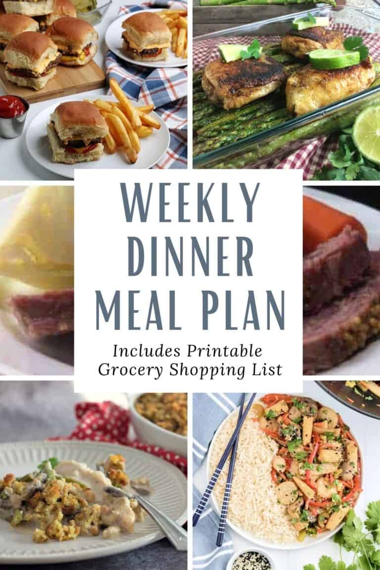 Weekly dinner meal plan with printable shopping list.