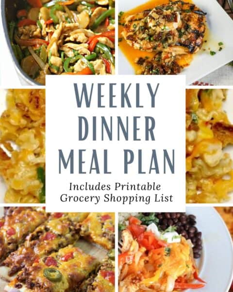 A collage of dinners for a weekly dinner meal plan.