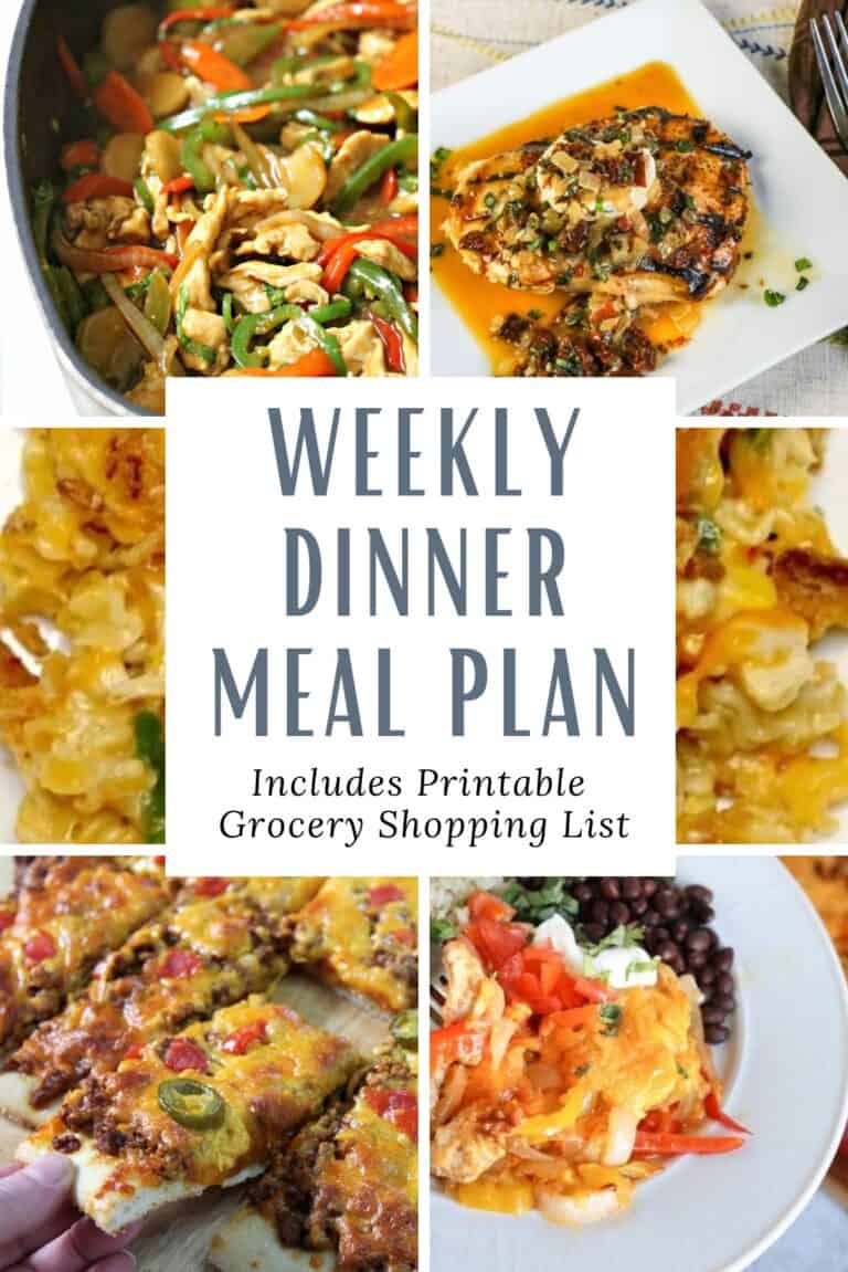 A collage of dinners for a weekly dinner meal plan.