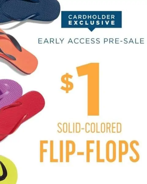 Old Navy $1 flip flop sale solid colors.
