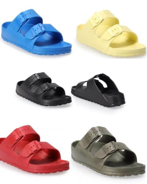 The same sandal in a variety of colors including rainbow, blue, yellow, black, pink, white, red, gray, navy, and more.
