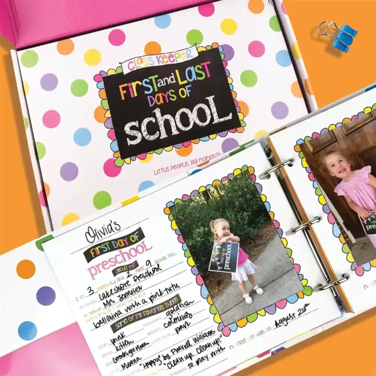First Day of school pages with little girls pictures and information about them.