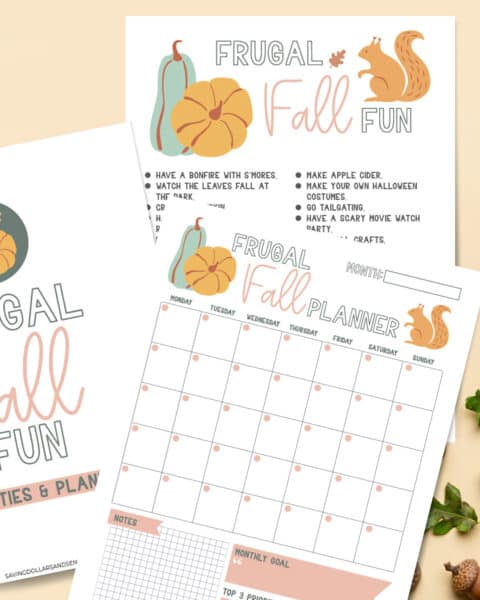 Free printable of fun and frugal fall ideas to do with your family.