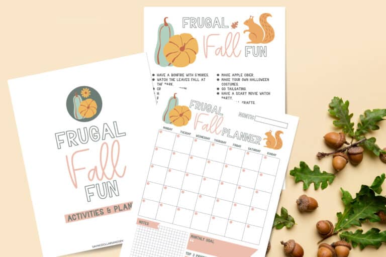 Free printable of fun and frugal fall ideas to do with your family.