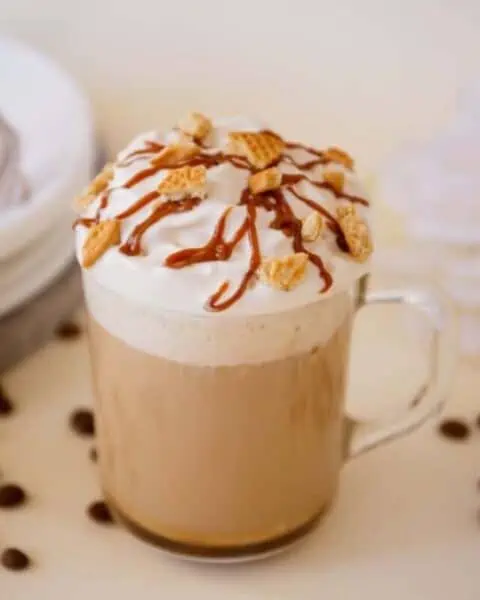 Copycat Starbucks caramel brulee latte drink.