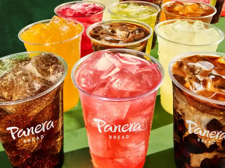 Variety of Panera Bread drinks.