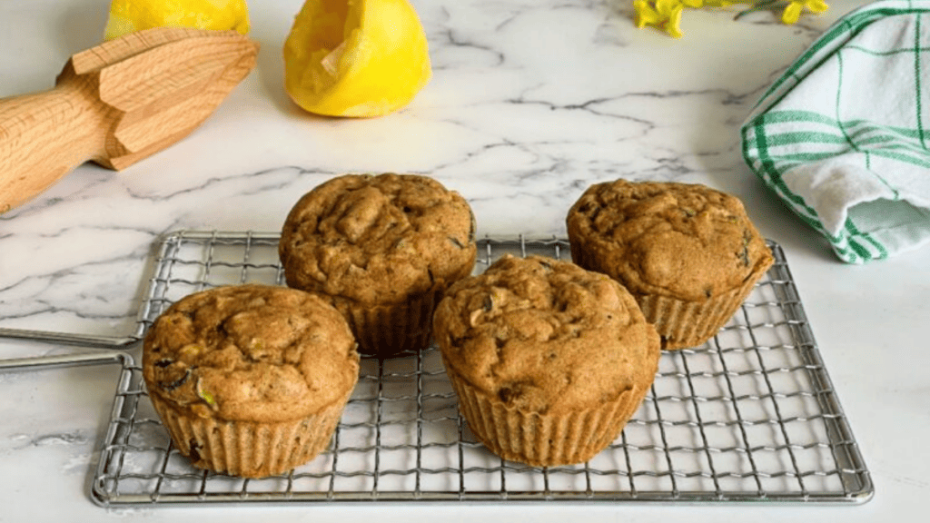 A platter of fluffy zucchini muffins.