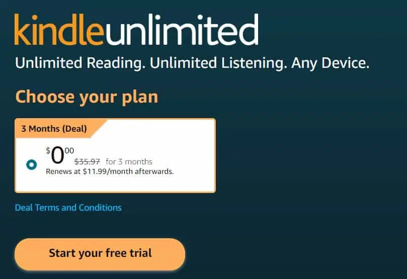 Kindle unlimited screenshot Prime Day.