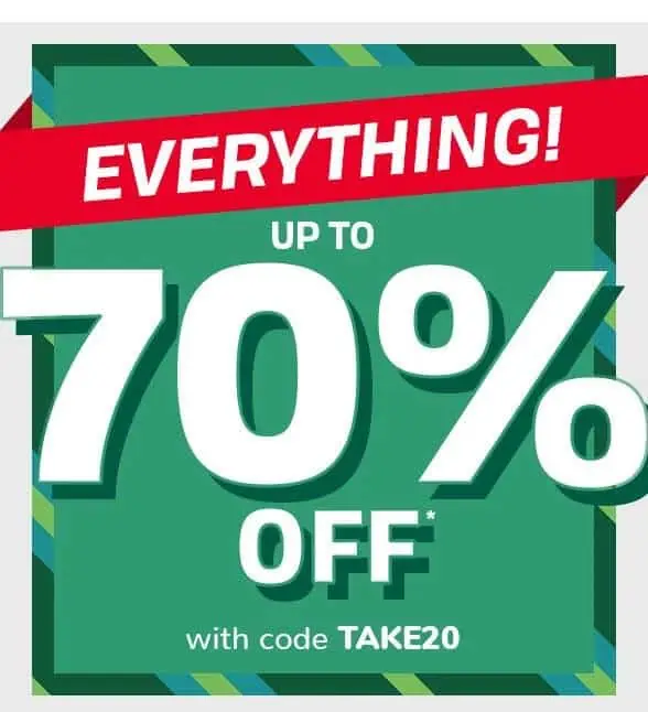 Everything up to 70% off with code October 26th Deals.