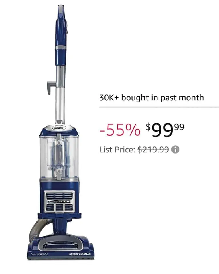A blue vacuum cleaner with a price of 50% off as part of the October 31st Deals.