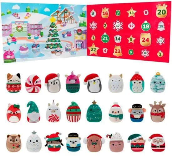 A christmas advent calendar with a variety of stuffed animals available for October 9th Deals.